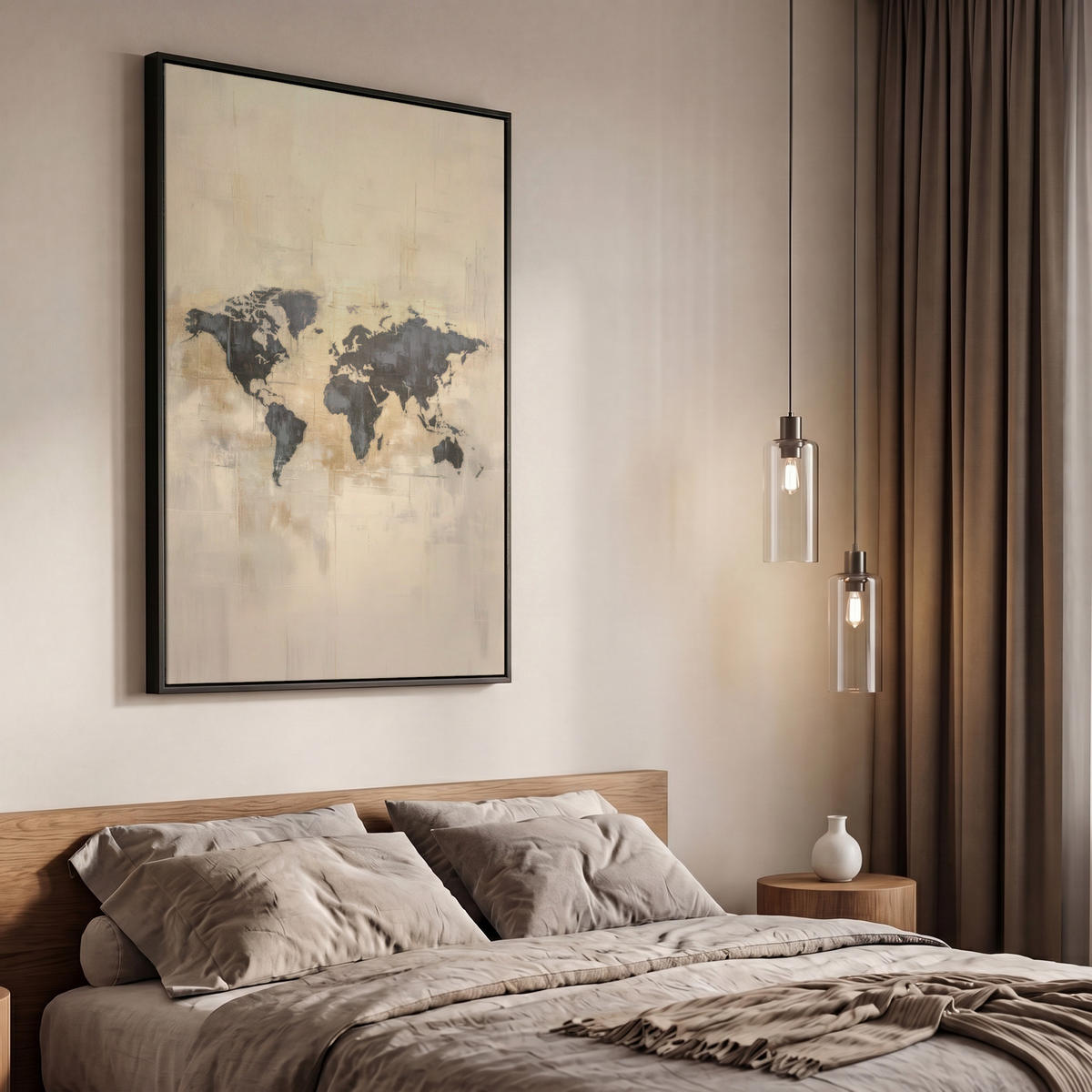 LEINWAND Bilder mit Rahmen - Weltkarte - Gold - Schwarz - Abstrakt - 60x90 - Kupferfarben, Textil (60/90cm) - MuchoWow
