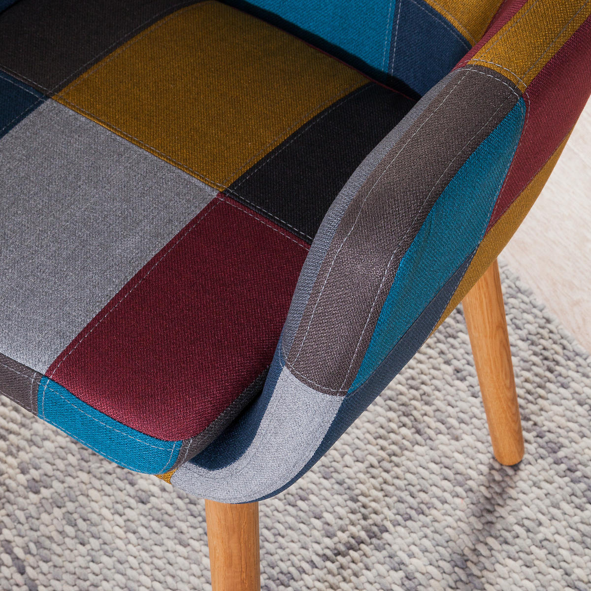 ARMLEHNENSTUHL - Webstoff / Massivholz Eiche - Mehrfarbig - Eichefarben/Multicolor, Eichenholz/Holz (58/84/58cm) - home24