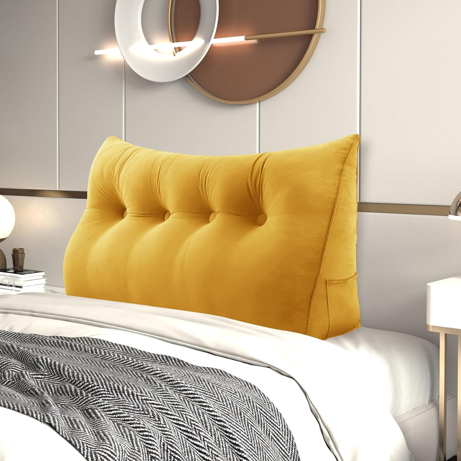 RÜCKENKISSEN für Bett Samt Gelb 140 cm - Gelb, Textil (50/140cm) - Vercart