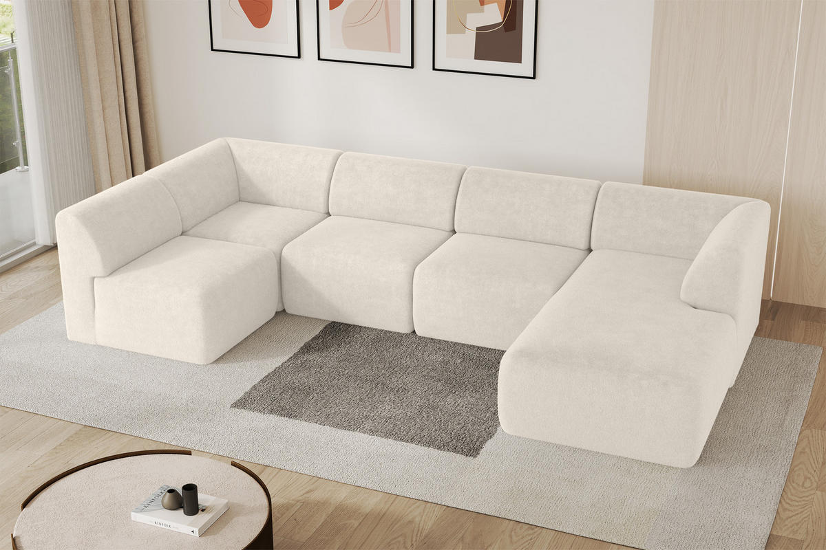 WOHNLANDSCHAFT Ottomane Rechts MOVO-L 345x180x78 cm Hellbeige Tissu - Sandfarben, Holzwerkstoff/Kunststoff (180/78/345cm) - ALTDECOR