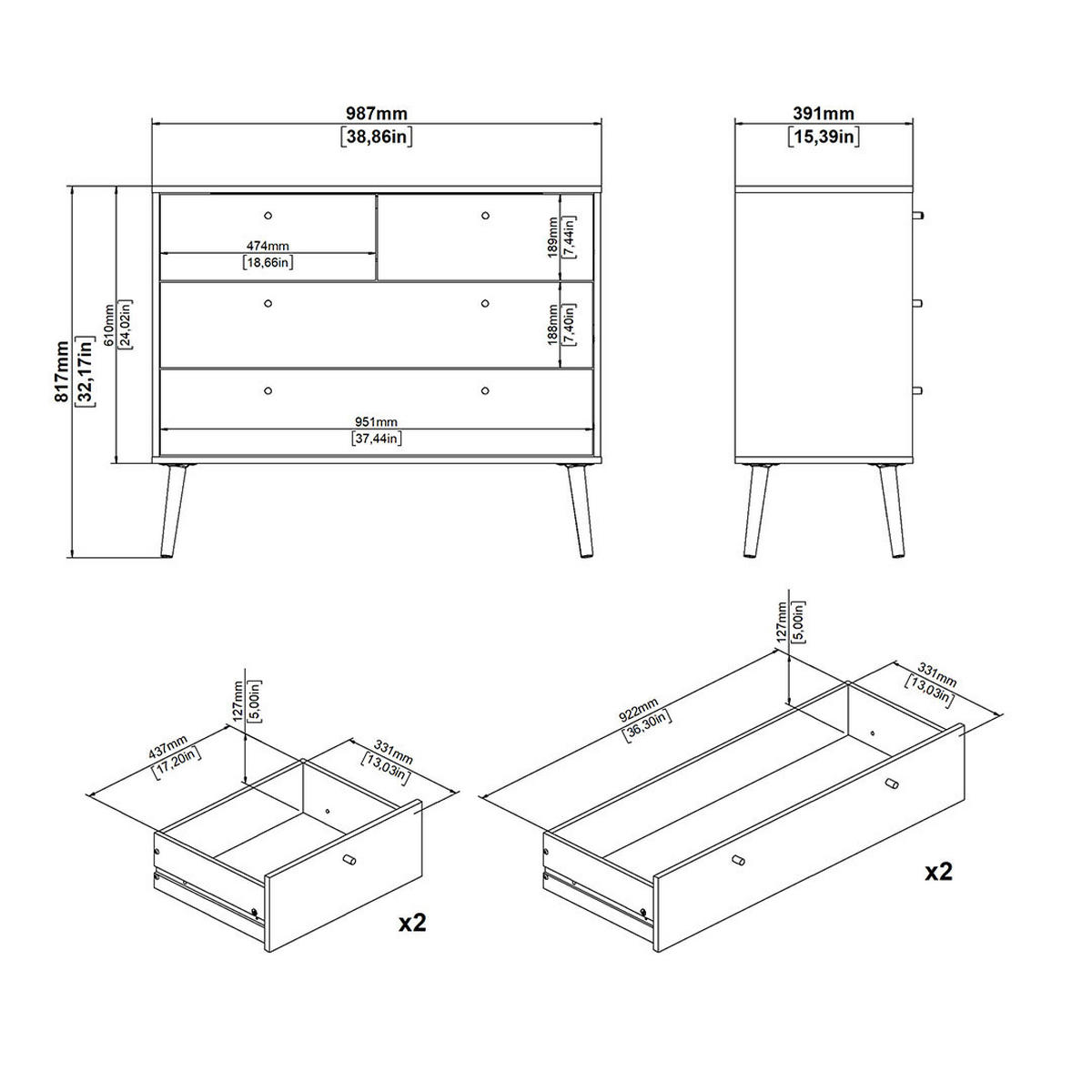 KOMMODE, Bodo, Grau, Holzwerkstoff, 99 x 40 x 82 cm - Grau, Holzwerkstoff (99/82/40cm) - ebuy24