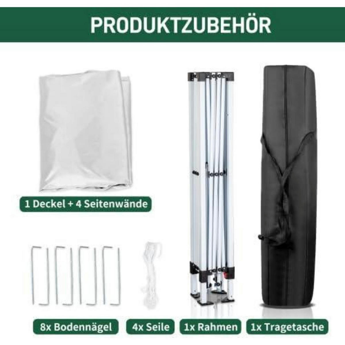 GARTENLAUBE 2 x 2 m Weiß Höhenverstellbar Wetterfest - Weiß, Metall (200/245/200cm)
