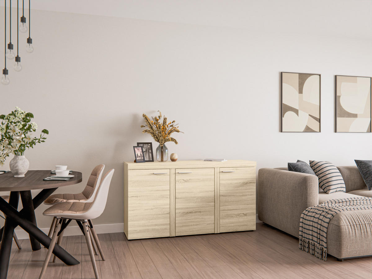SIDEBOARD Spacoro 3D Eiche Sonoma 148,8/82/40,3 cm – Wohnzimmer Kommode Modern - Sonoma Eiche, Holzwerkstoff/Kunststoff (149/82/40cm) - AX Living