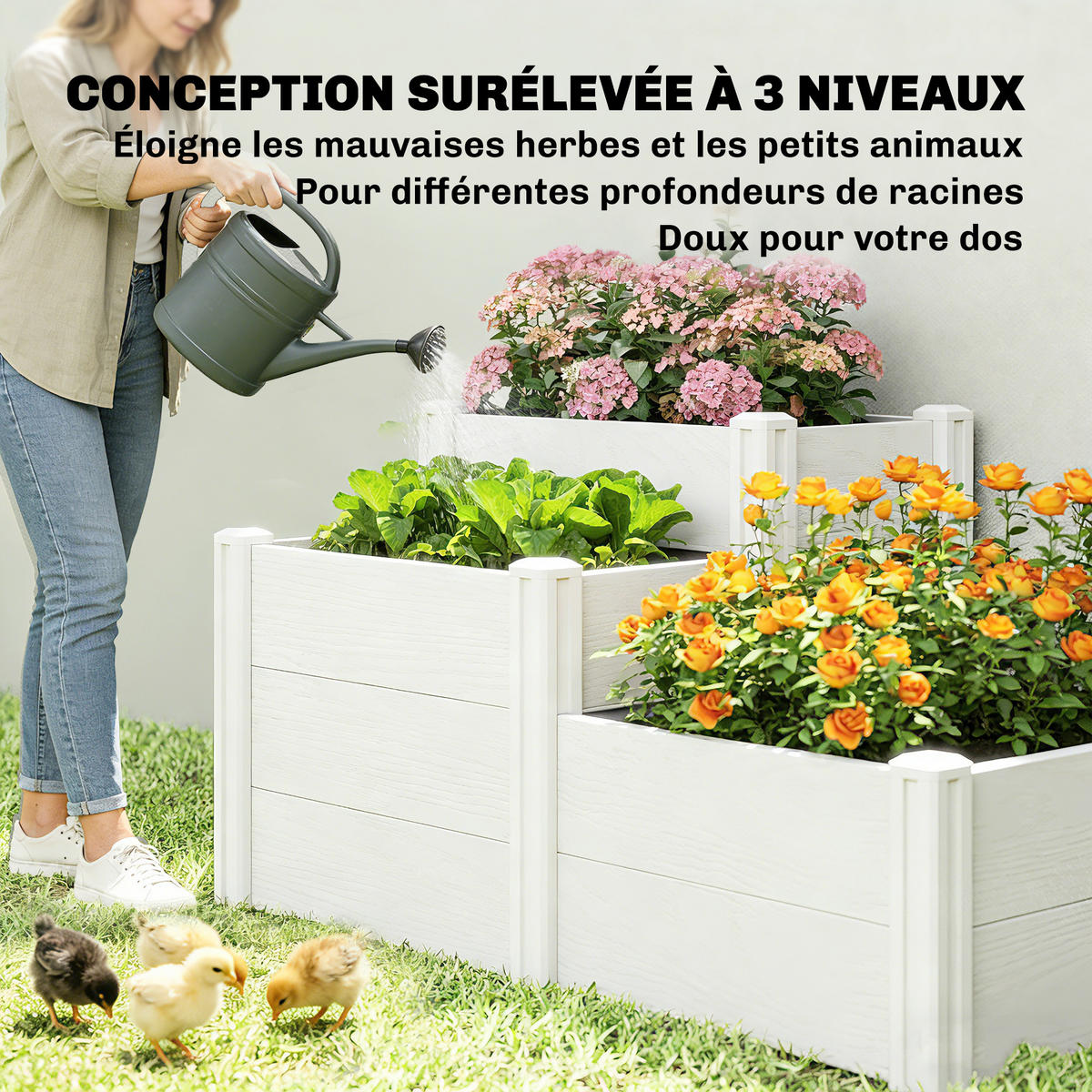 HOCHBEET 3-Stufig DE-12307 modulares Stecksystem, 120/80/64 cm Grau - Grau, Kunststoff (120/64/80cm) - ComfortXL