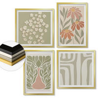 WANDBILDER 4er Set - 50x50 cm & 40x60 cm Goldrahmen - Floraler minimalistischer Boho-Stil - Goldfarben, Kunststoff (50/50cm) - ArtPrintCave