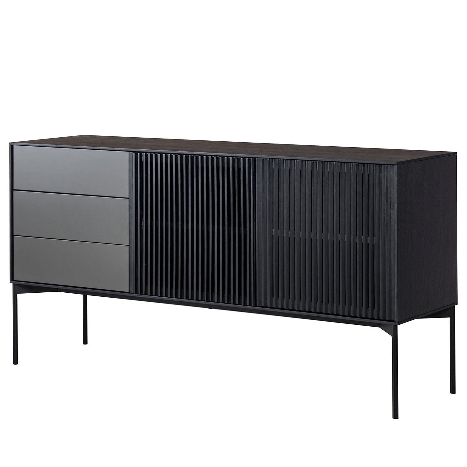 SIDEBOARD - Echtholzfurnier - Eiche Schwarz - Eichefarben/Schwarz, Holz/Holzwerkstoff (160/82/45cm) - home24
