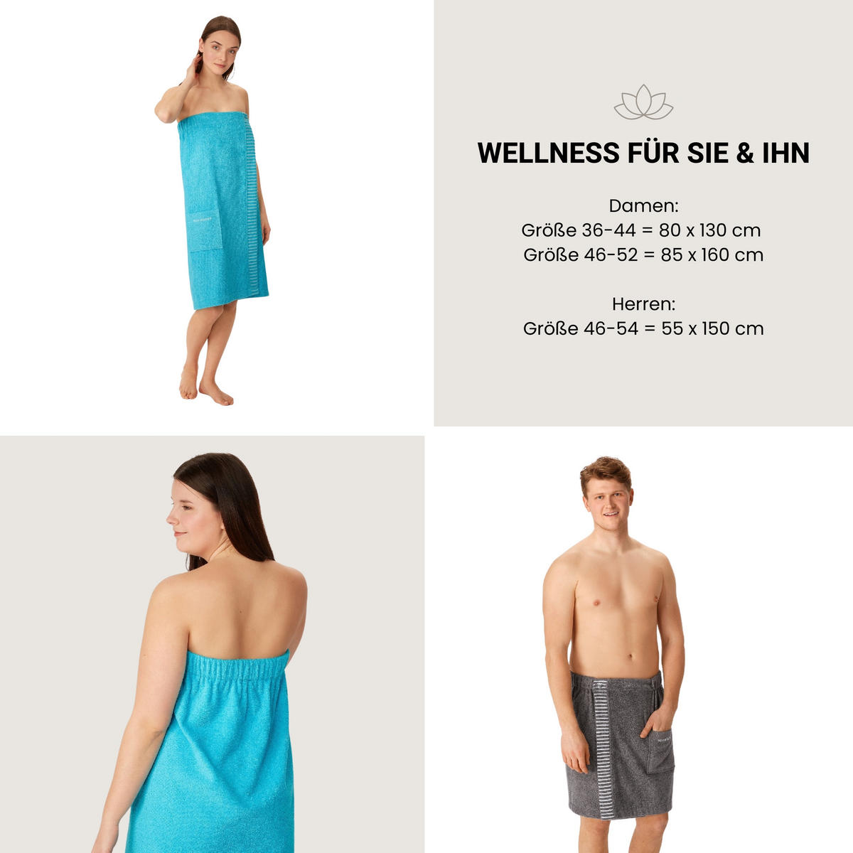 SAUNAKILT Rom Damen - Plus Size - 46-52 - Türkis - Türkis, Textil (85/160cm) - SCHIESSER