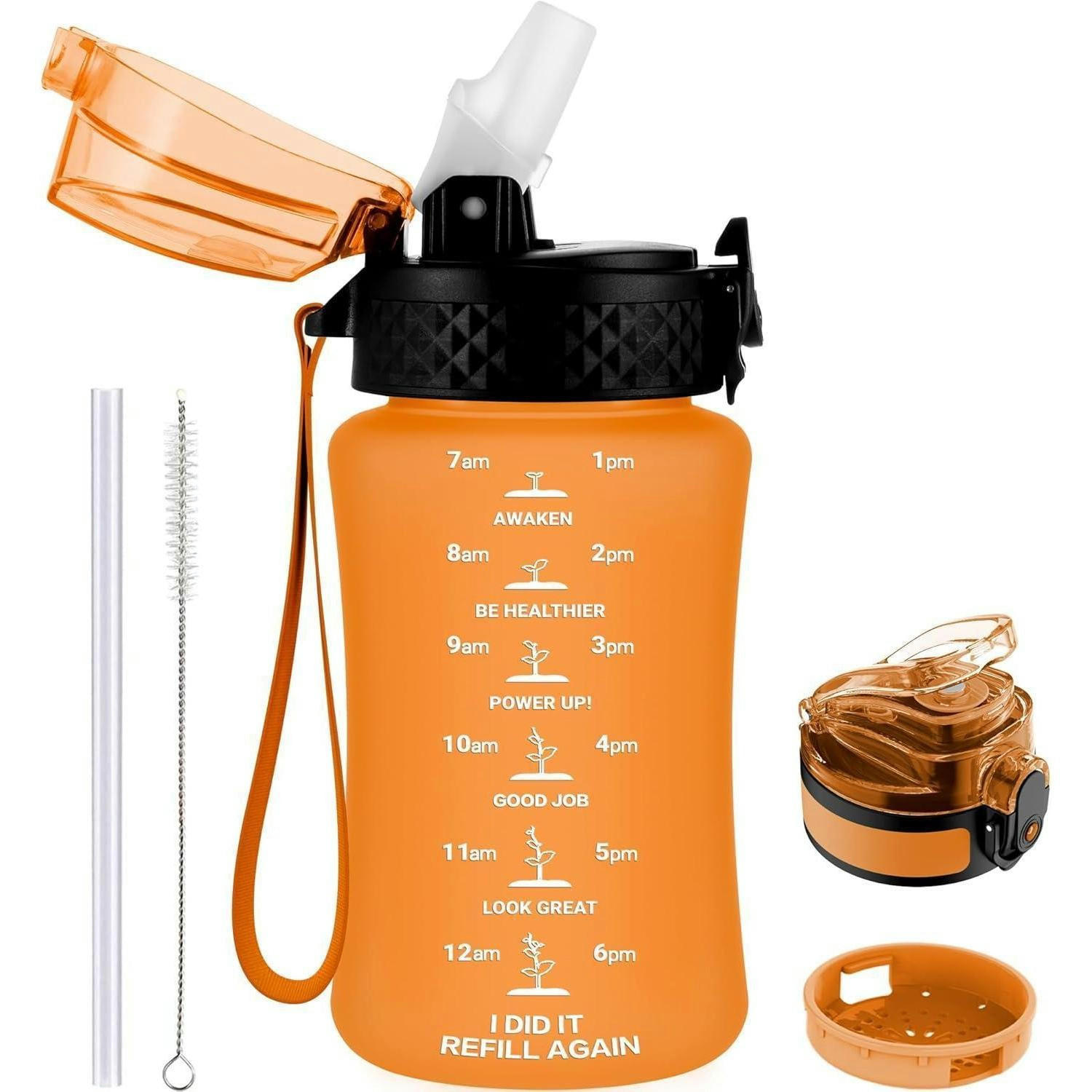 TRINKFLASCHE Kinder 350 ml mit Strohhalm und Zeitmarkierung Orange - Orange, Kunststoff (6.5/6.5cm)