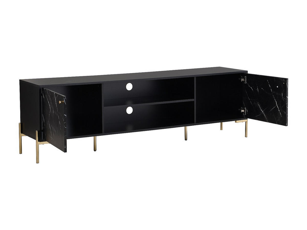 TV-MÖBEL mit 2 Türen & 2 Ablagefächern - MDF & Metall - Marmor-Optik Schwarz & Goldfarben - CIEMILA - Schwarz, Holz (180/55/40cm) - Vente-Unique