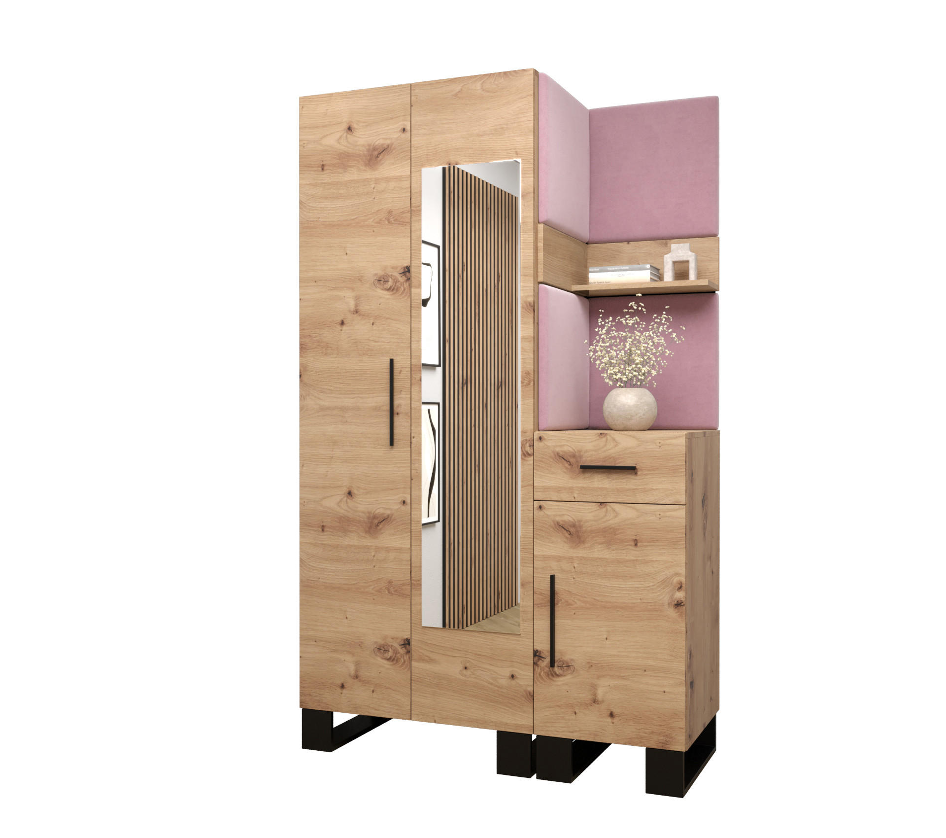 Abiks Möbel Garderoben-Set Eiche Artisan, Pink 116x196x45.6 cm
