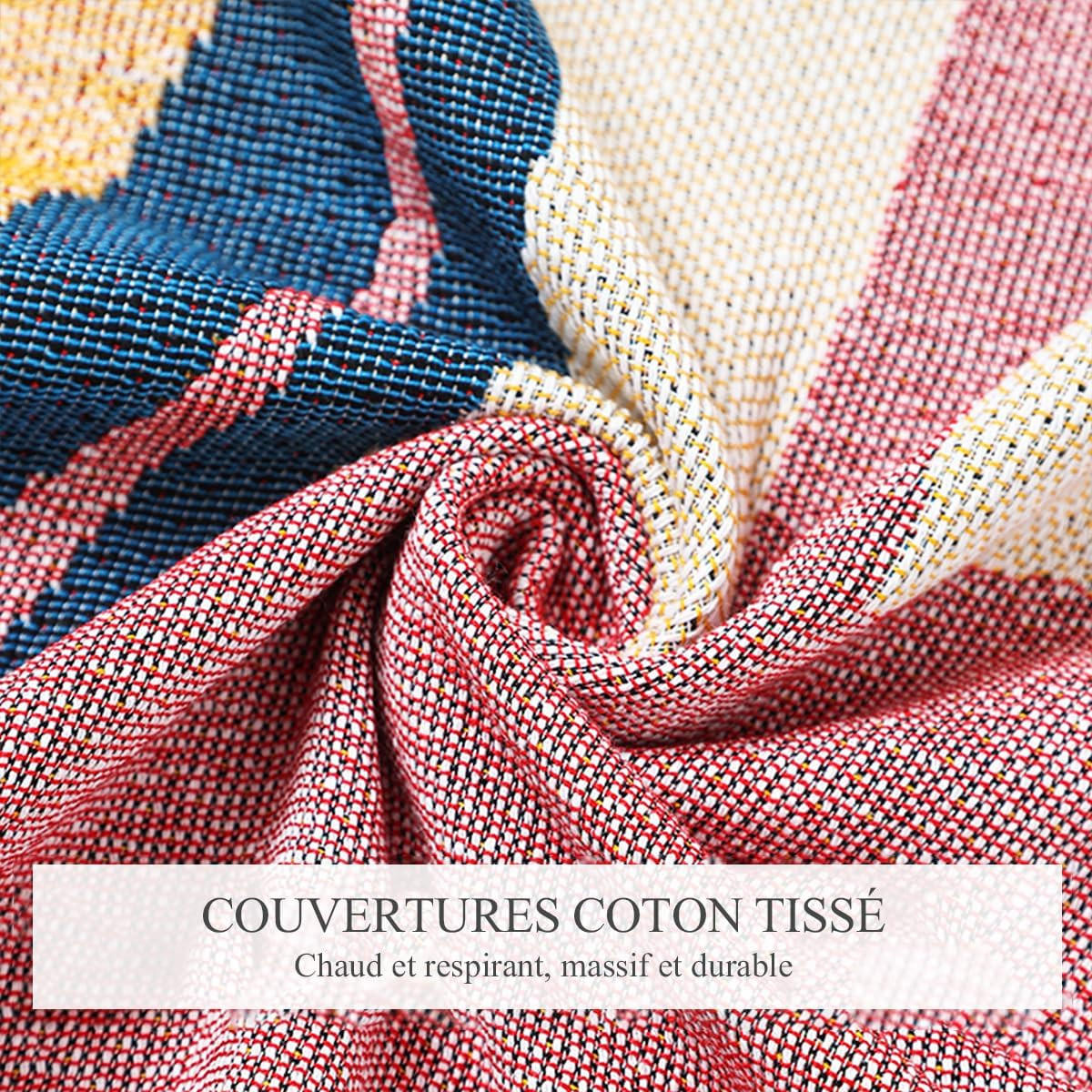 DECKE – 130 x 160 cm – Wendbares Farbschema – Decke mit Quasten - Blau/Multicolor, Textil (160/130cm)