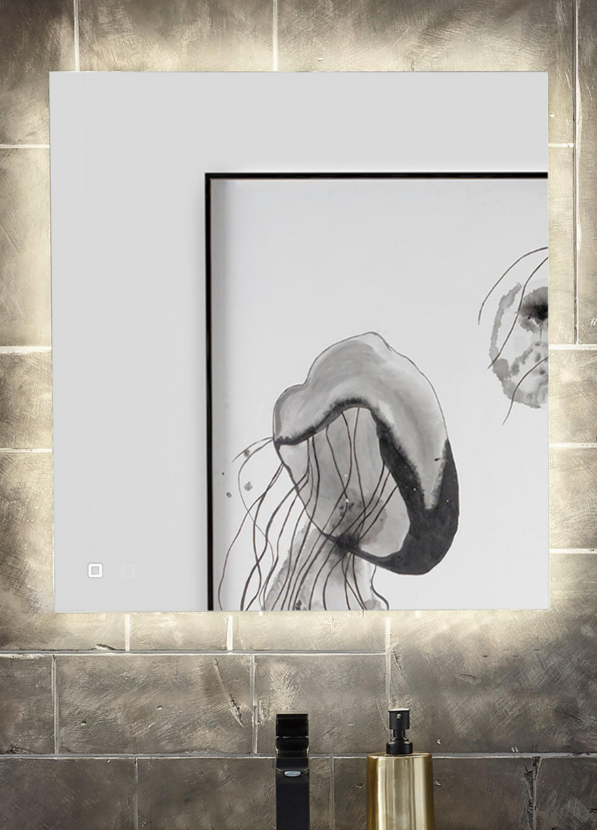 BADSPIEGEL mit LED Beleuchtung und Touchschalter 60 cm - Weiß, Glas (60/65/3cm) - Furn.Design