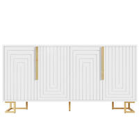 SIDEBOARD Weiß 152cm Geometrisches Design Gold Griffe Füße - Weiß, Holzwerkstoff (152/75/40cm) - FLIEKS