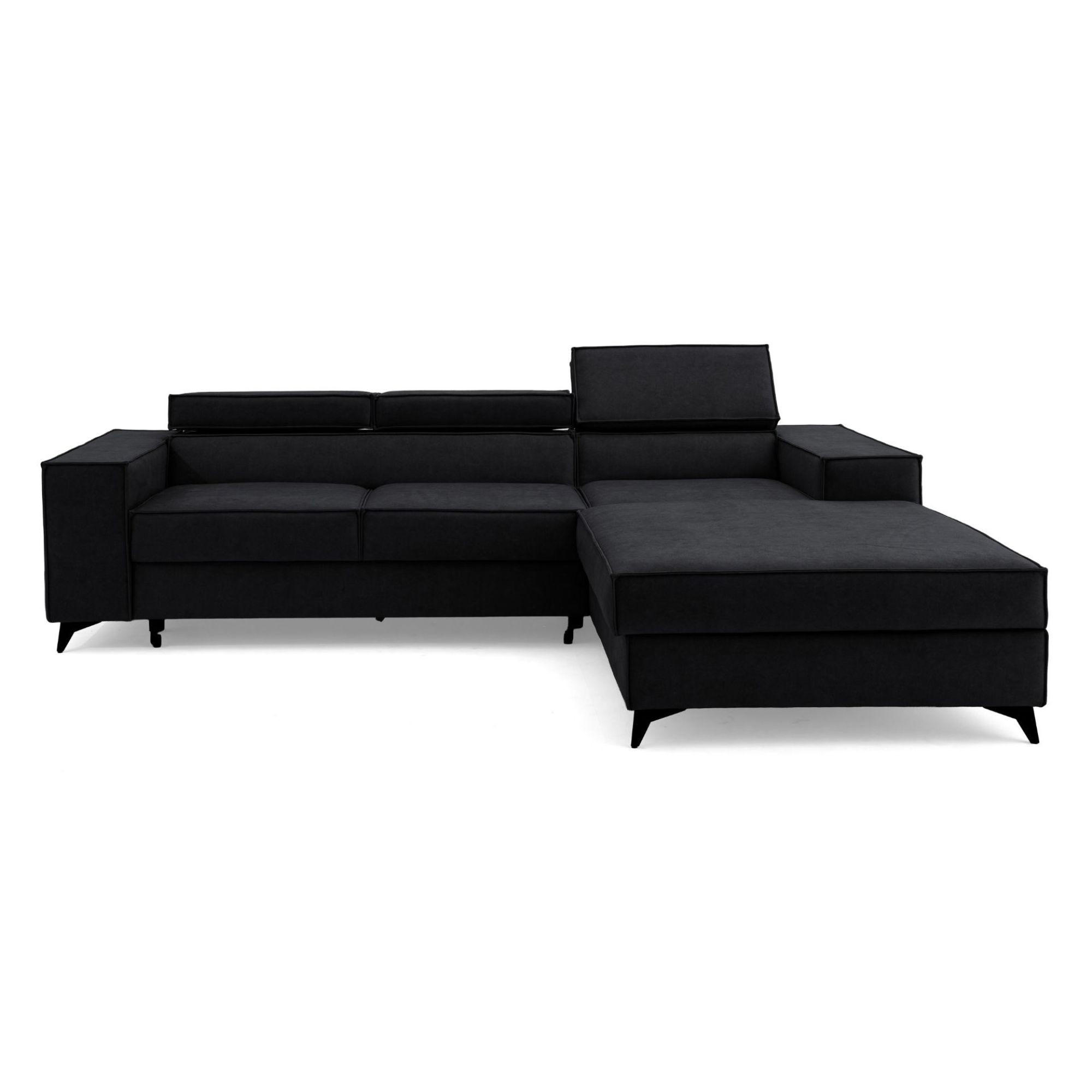 ECKSOFA PURE S Rechts mit Schlaffunktion 127x215 Velours Graphit - Graphitfarben/Schwarz, Holz/Textil (204/281cm) - Muffo