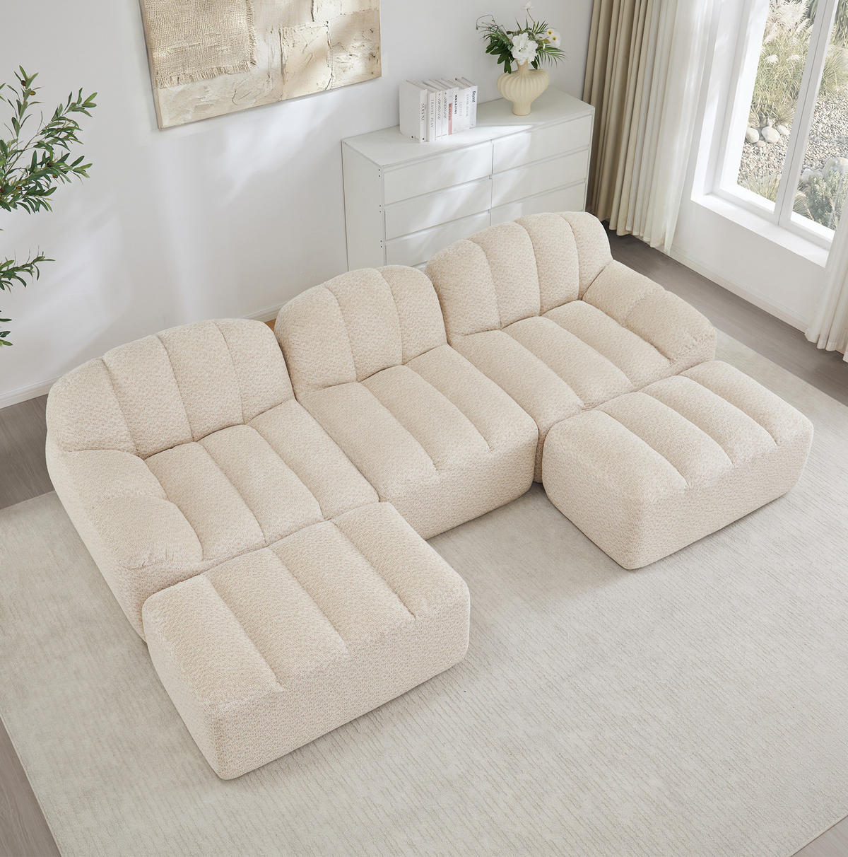 SOFA modular U-Form oder 3-Sitzer Granular Fleece Beige White - Beige, Kunststoff (165/79/288.1cm) - Meubliv