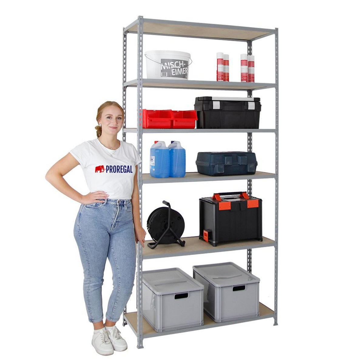 SCHWERLASTREGAL Giant Muli HxBxT 250 x 100 x 30 cm 6 Fachböden Fachlast 150 kg Grau - Grau, Metall (100/250/30cm) - PROREGAL