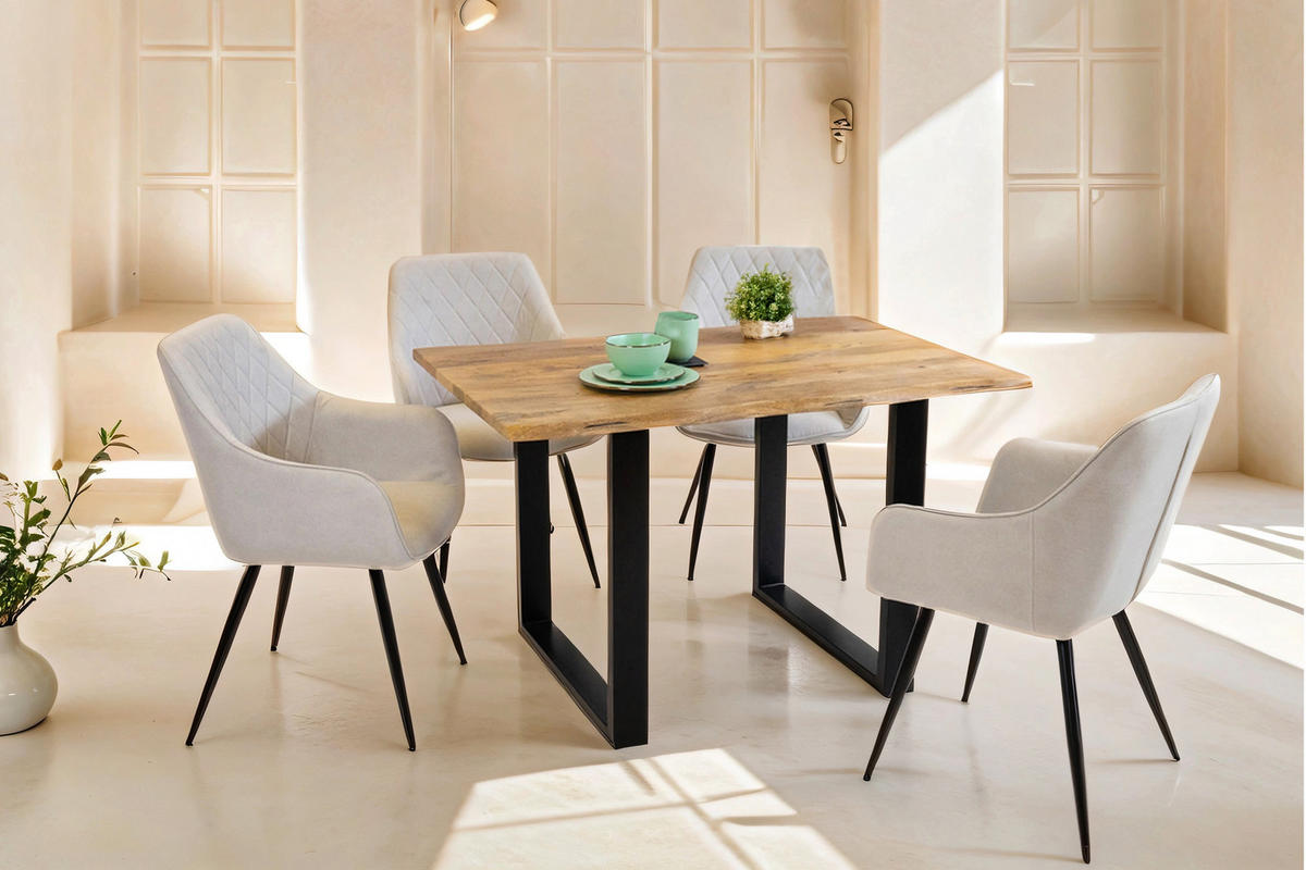 ESSTISCH DORA - Beige/Schwarz, Holz/Metall (80/120/77cm) - SAM