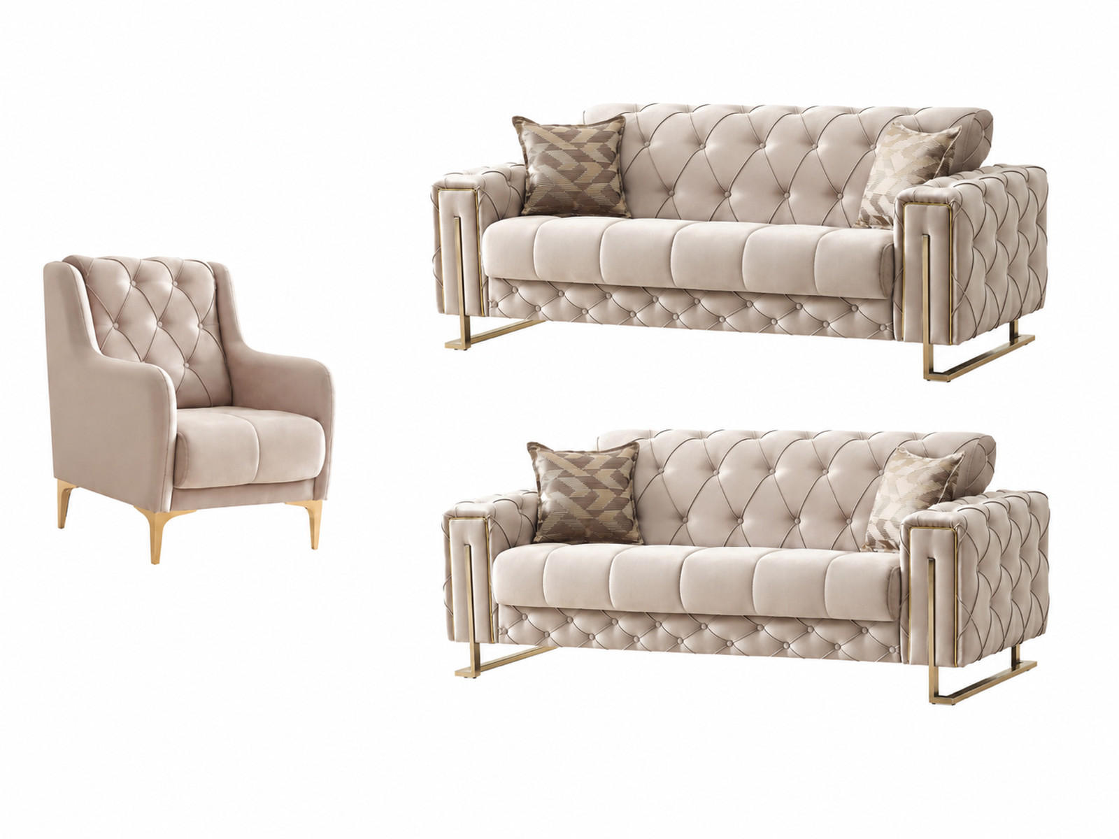 SITZGARNITUR Shimla, Beige Stellvariante 2+2+1 - Beige, Holzwerkstoff/Metall (160/80/100cm)