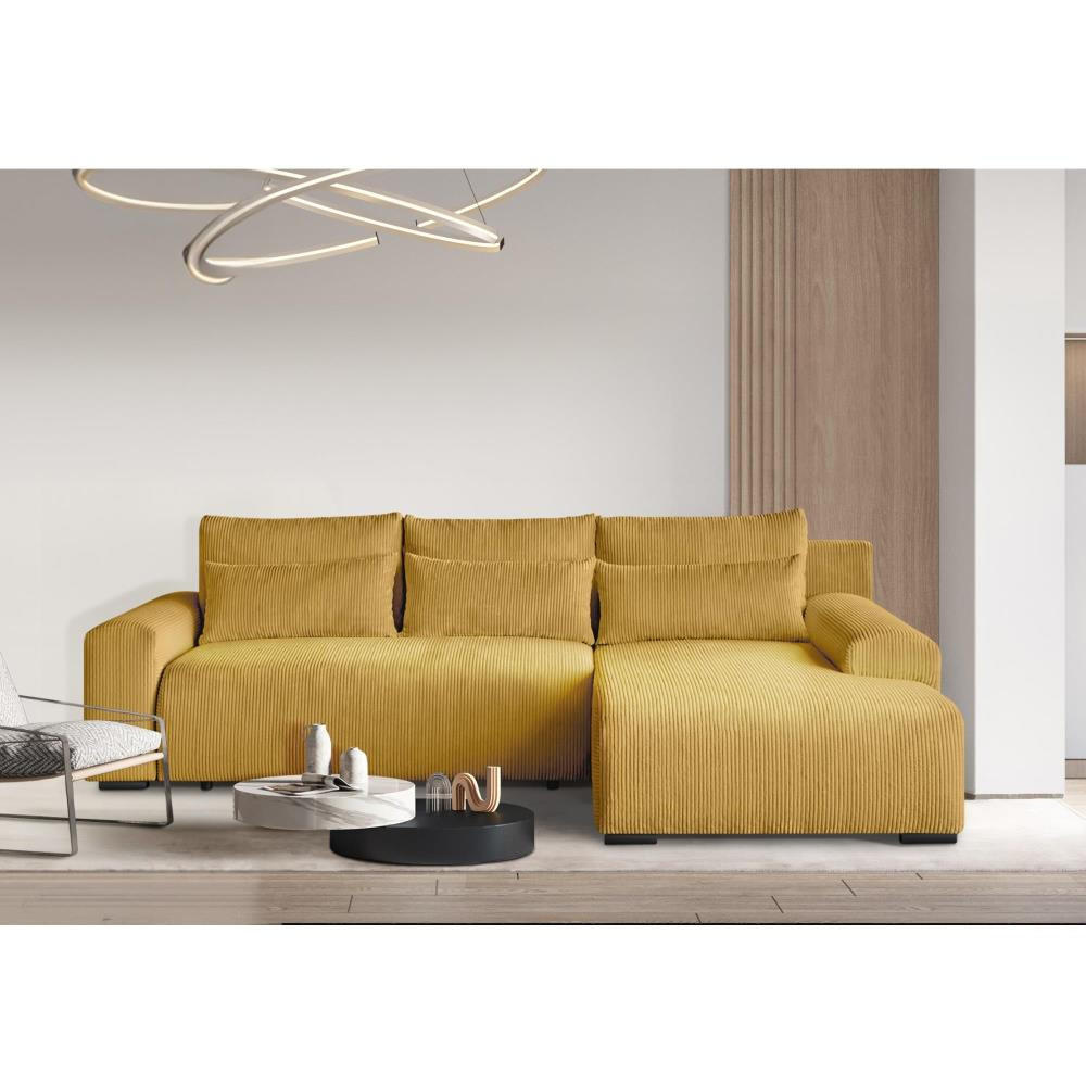 ECKSCHLAFSOFA Benny gelb rechts - Gelb/Schwarz, Kunststoff/Textil (271/185cm) - Beautysofa