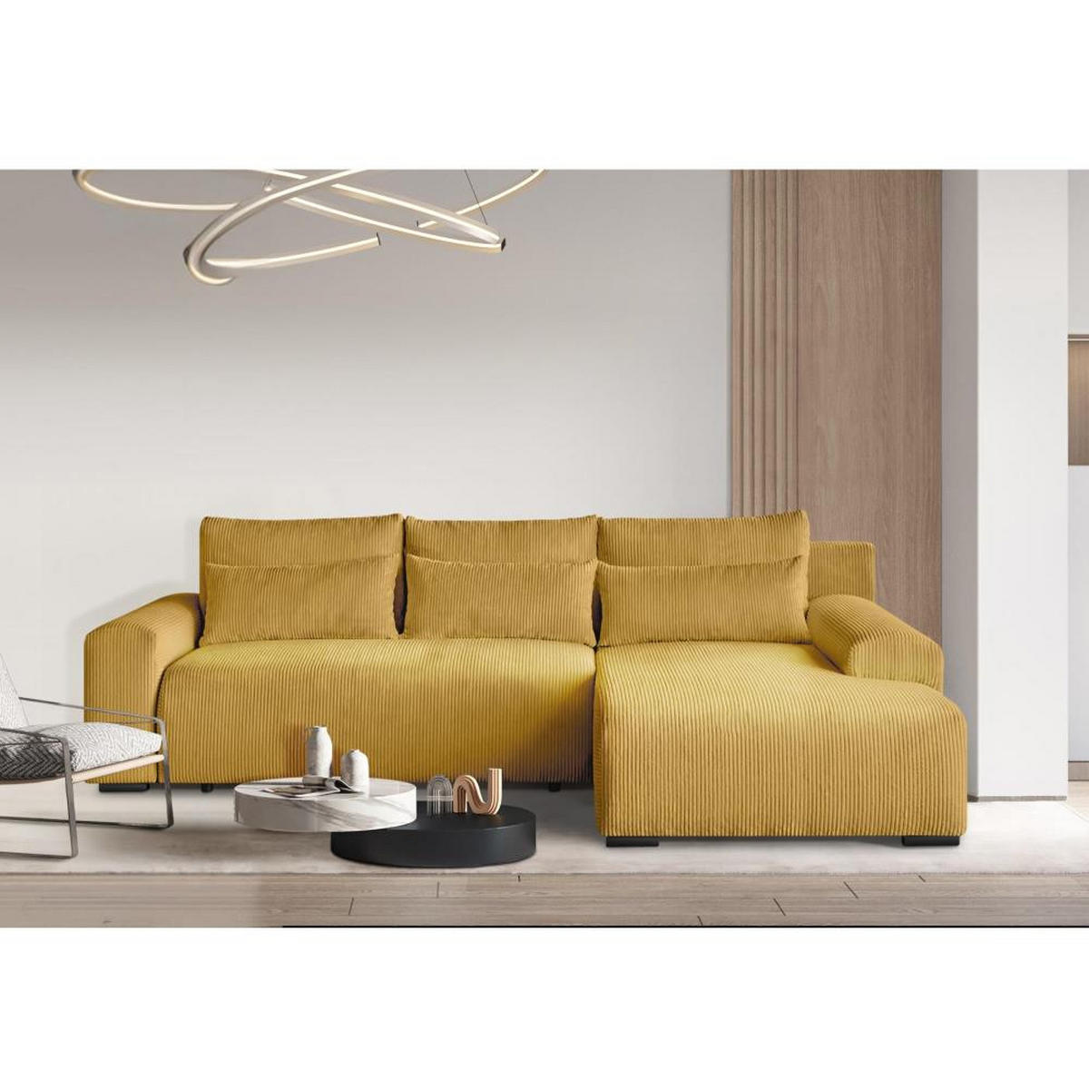 ECKSCHLAFSOFA Benny gelb rechts - Gelb/Schwarz, Kunststoff/Textil (271/185cm) - Beautysofa