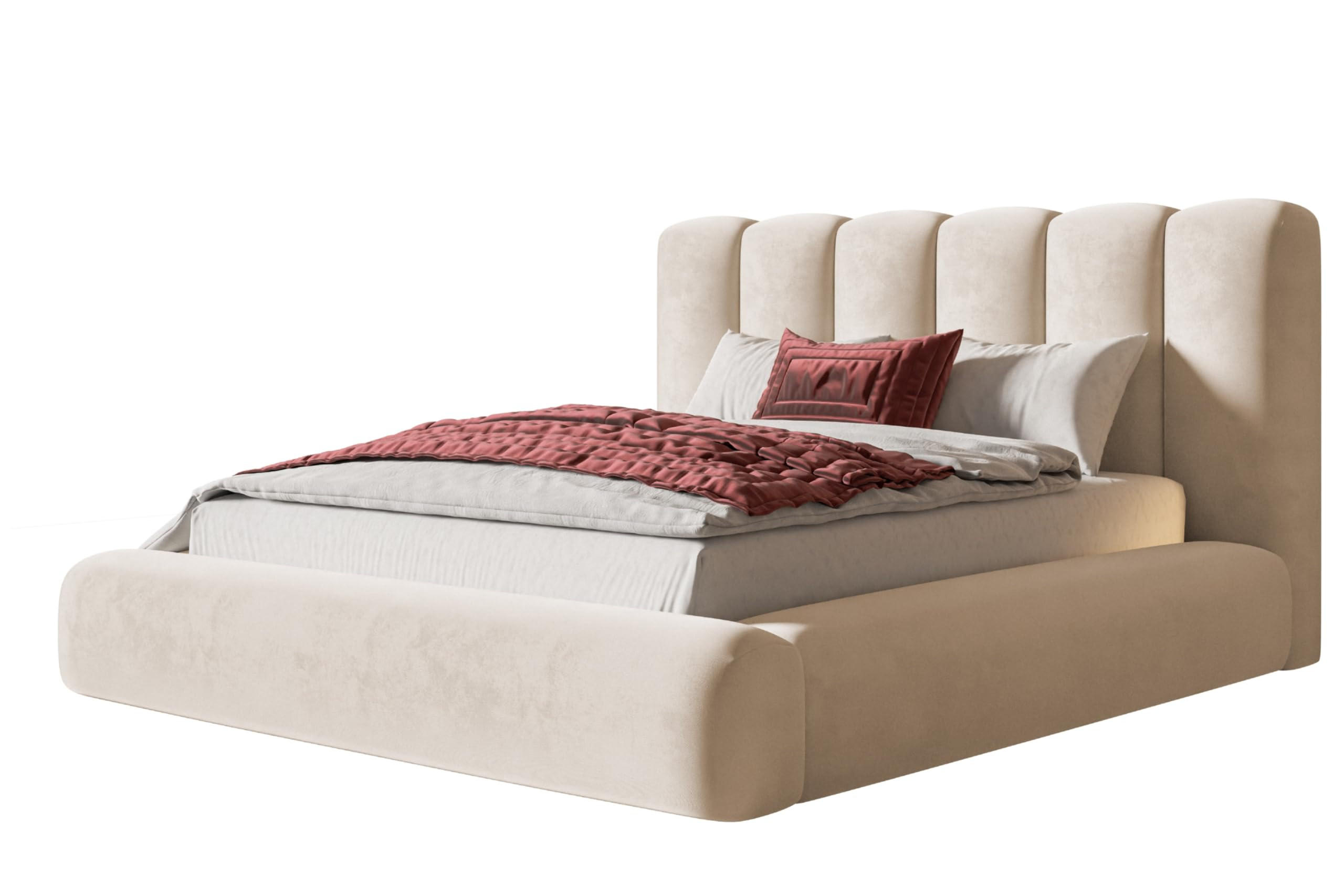 BETT 140x200 - Polsterbett mit Bettkasten und Holzrahmen - Modern Bett - Eleganter Amor-Velvet-Stoff - Kollektion Alva Maxi - Beige - Beige, Holz/Textil (140/200cm) - Alpi-Möbel