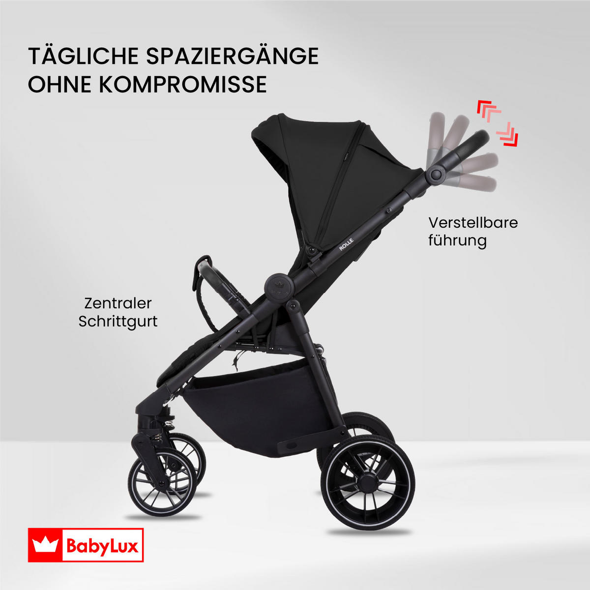 BUGGY Rolle, Klein und Leicht, Teleskopische Führung, Kompakt Faltbar, Wickeltasche, Reisetasche - Schwarz, Textil/Metall (58/99cm) - BabyLux
