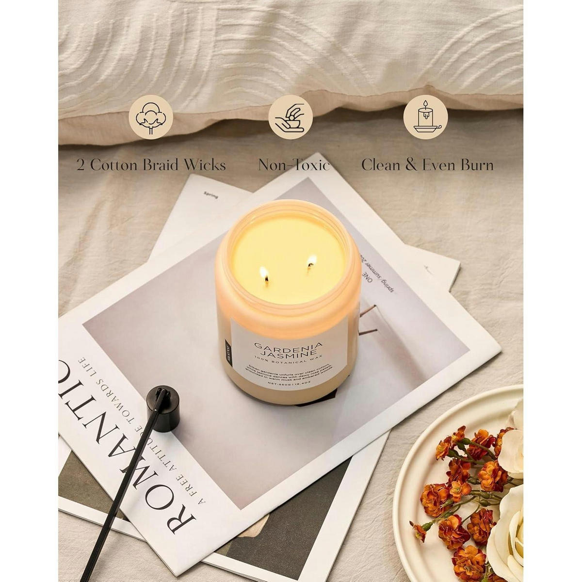 DUFTKERZE Gardenia Jasmin 550g 2-Docht Sojawachs - Creme, Paraffin (13cm)
