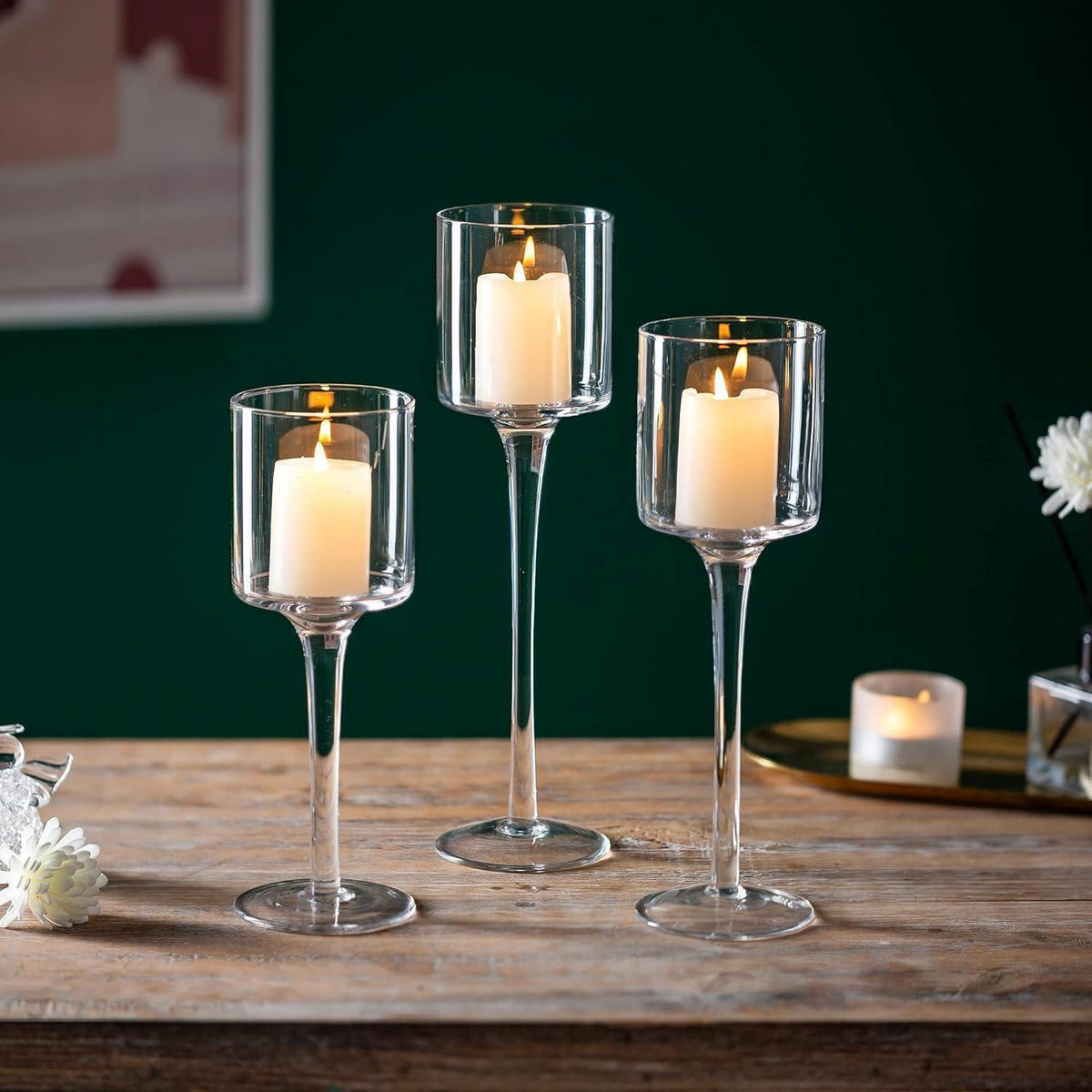 KERZENSTÄNDER 30-teiliges Set Glas 20 cm 23 cm 26 cm - Transparent, Glas (7/23/7cm)