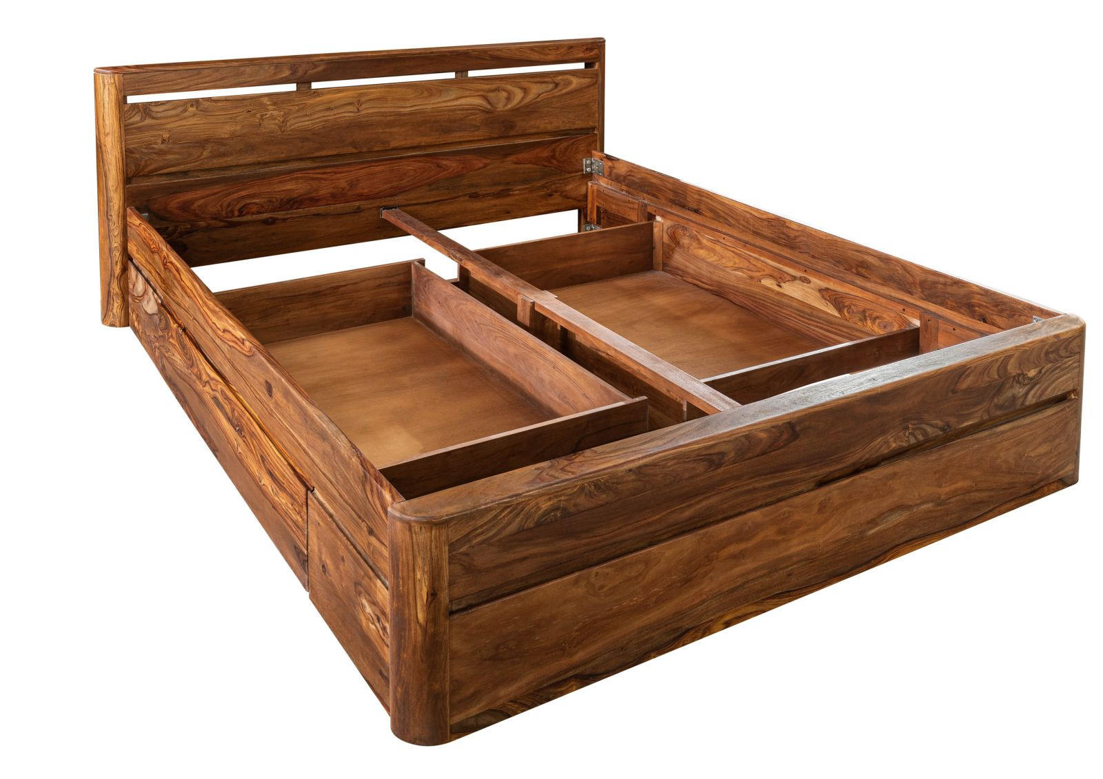 BETT mit Schublade Massivholz Akazie / Sheesham 180 x 200 x 90 walnussbraun TORONTO #254 - Walnussfarben, Holz (180/200cm) - Massivmoebel24