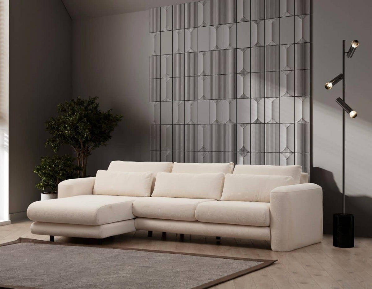 ECKSOFA mit losen Rückenkissen - Creme/Schwarz, Holz/Kunststoff (290/165cm) - myHomelando