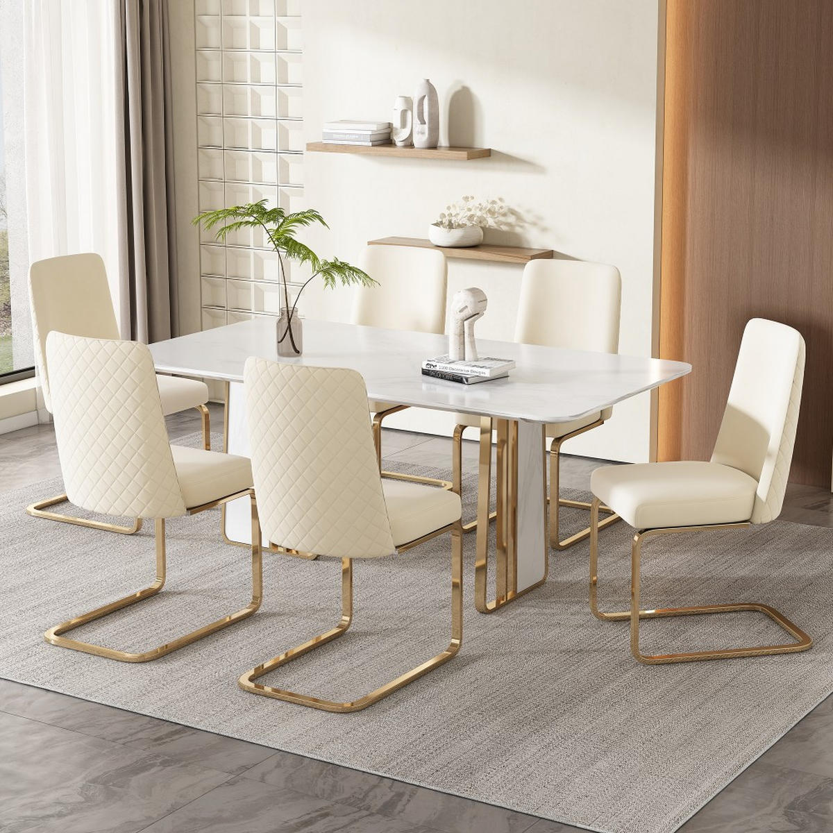 SCHWINGSTUHL 2-er Set Freischwinger,Esszimmerstuhl mit goldenen Stuhlbeinen,Samt,Beige - Beige, Metall (45/88/42cm) - LVHOM