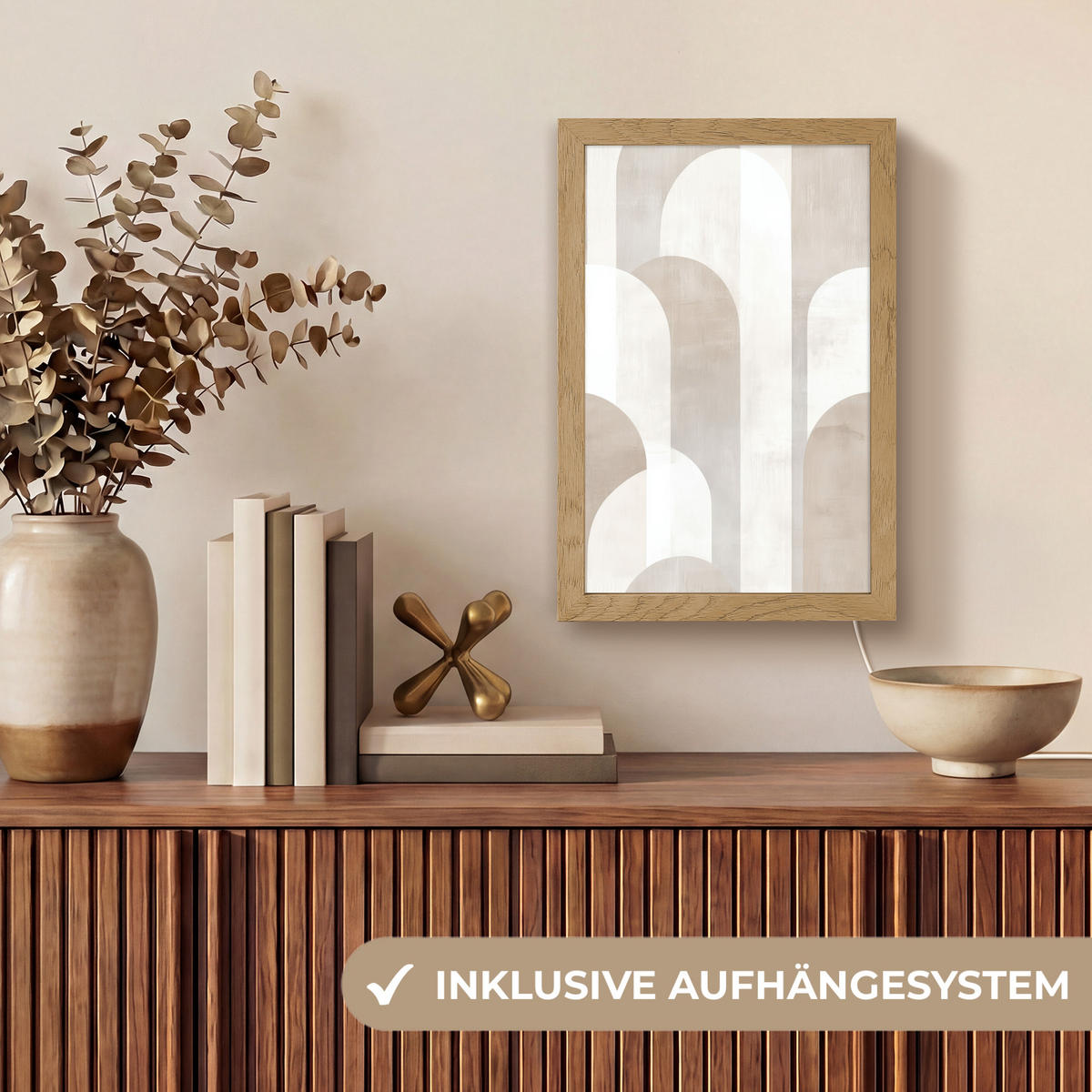 STOLNÍ LAMPA Abstraktní oblouky - Moderní - Béžová 20x30 cm - barva koloniálního buku, kompozitní dřevo (8/20/30cm) - OnlyWow