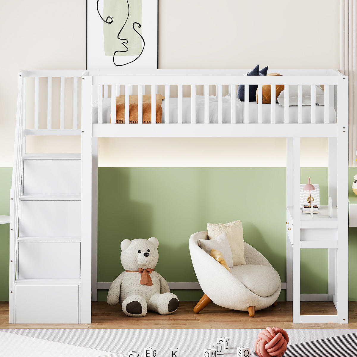 HOCHBETT 90x200 cm Tisch Treppe weiß - Weiß, Holz (90/200cm) - LEBENLANG