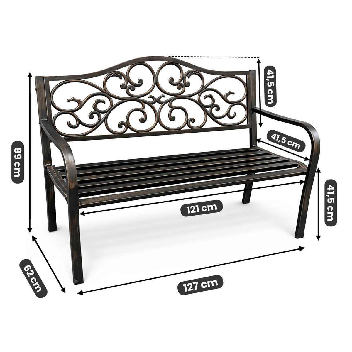 GARTENBANK IRGA Braun 127 x 89 x 62 cm - Braun, Metall (127/89/62cm) - Akord