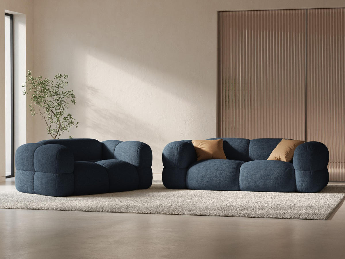 SOFA Loretto aus strukturiertem Stoff dunkelblau 2 Sitzplätze - Dunkelblau, Textil (100/68/180cm) - Cosmopolitan Design
