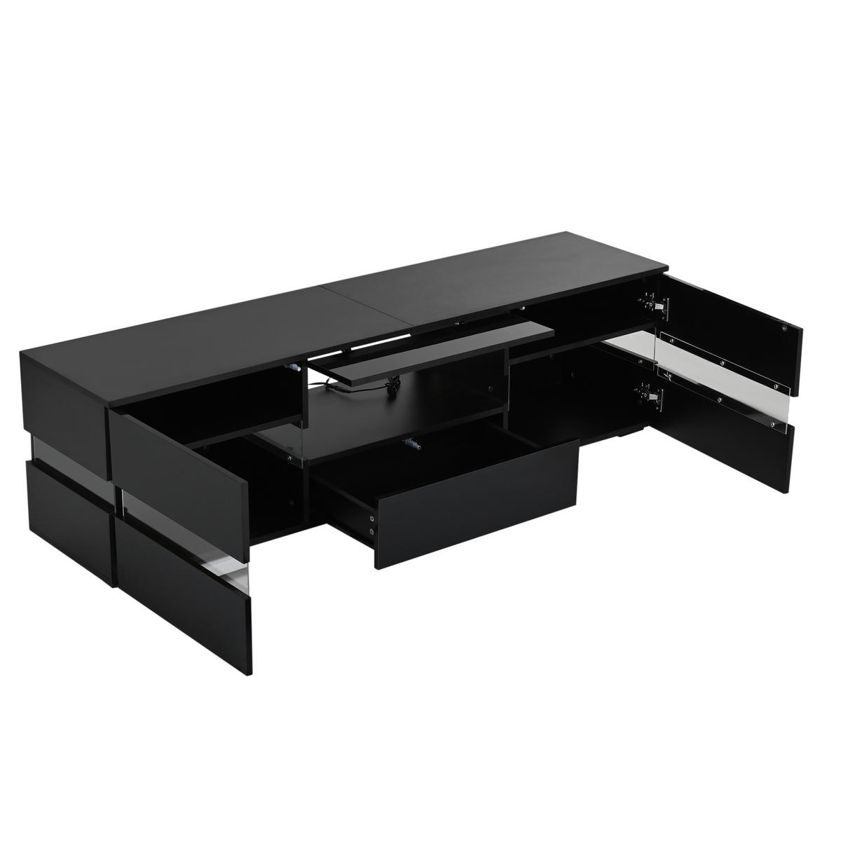 TV-SCHRANK 160/39/45 cm Schwarz Hochglanz mit LED für 70 Zoll - Schwarz, Holzwerkstoff (160/45/39cm) - Oxeza