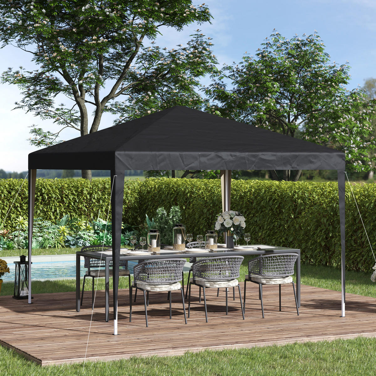 PAVILLON ca.3x3m - Schwarz, Kunststoff (295/255/295cm) - Outsunny