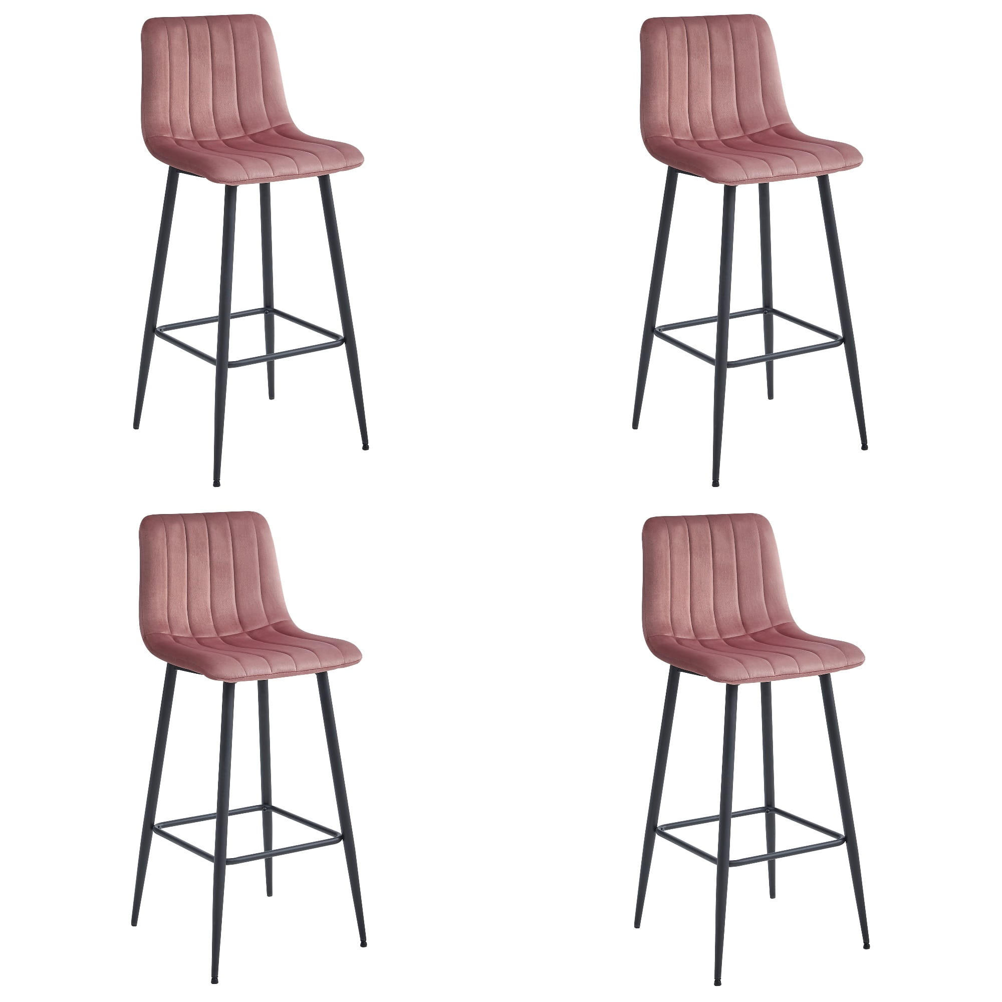 BARHOCKER 4-er Set POZZA dunkelrosa Sitz, schwarze Basis - Dunkelrosa/Schwarz, Textil (43/104/35cm) - Valora