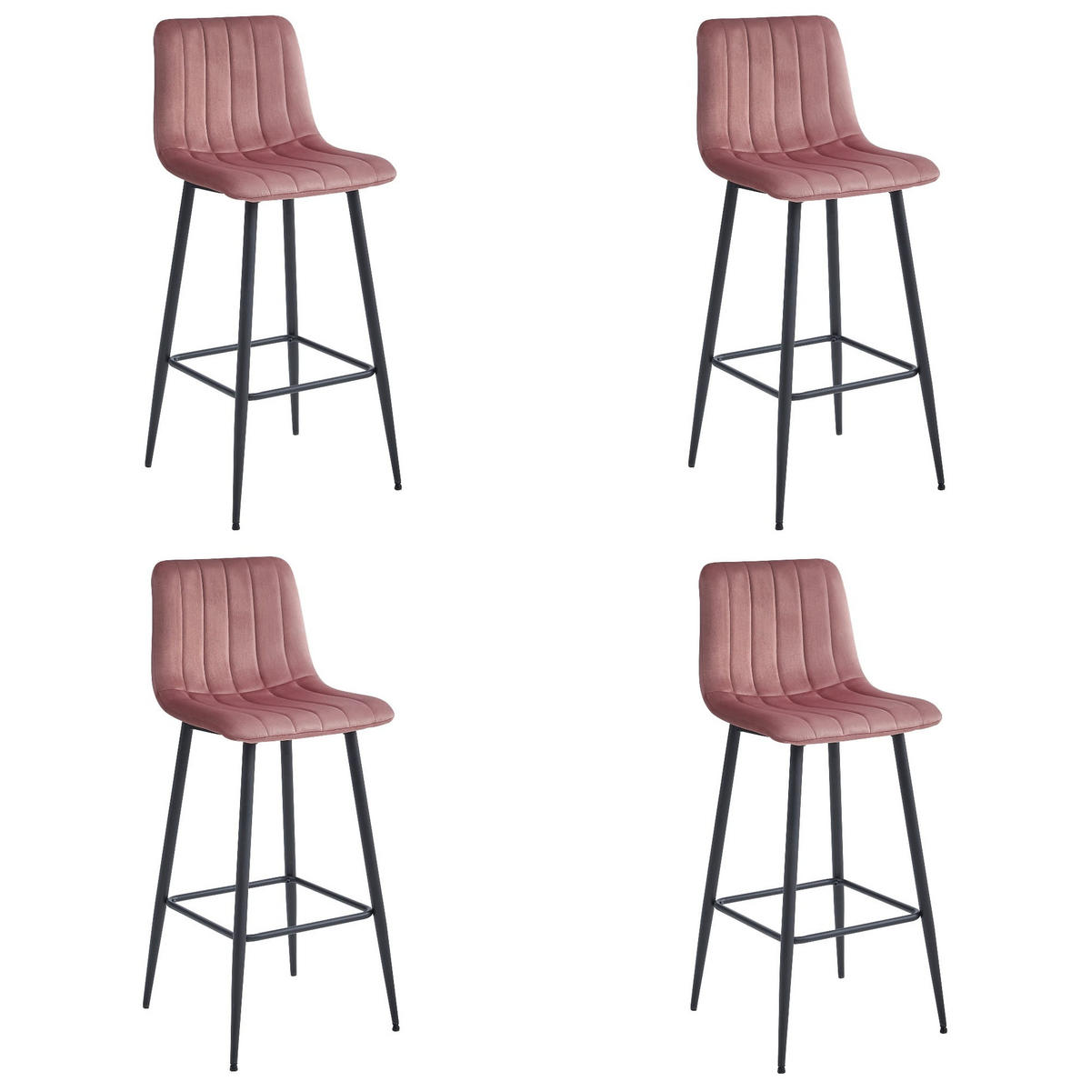 BARHOCKER 4-er Set POZZA dunkelrosa Sitz, schwarze Basis - Dunkelrosa/Schwarz, Textil (43/104/35cm) - Valora