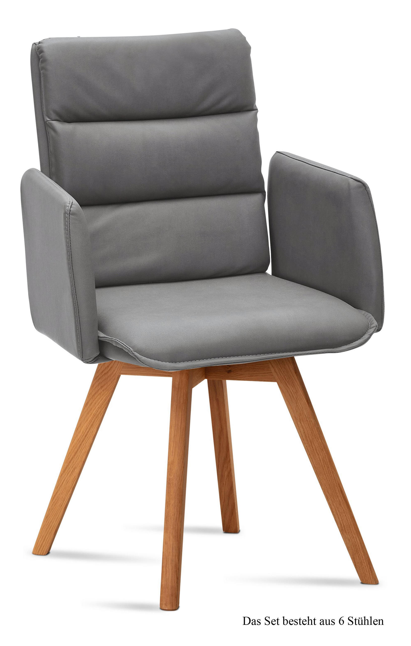ARMLEHNSTUHL (6er-Set) Dodie 52x92x60 Eiche geölt/Grau - Eichefarben/Grau, Kunststoff (60/92/52cm) - 58aufmkessel