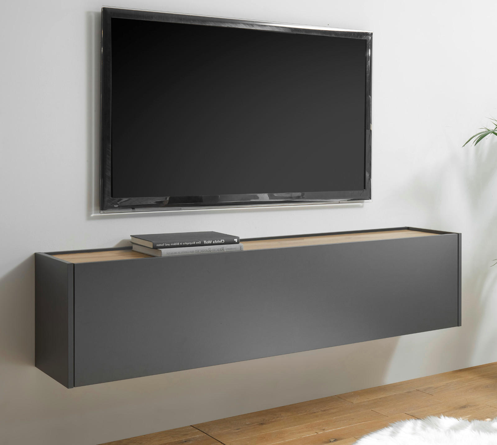 TV-LOWBOARD hängend grau matt, Eiche Wotan 150 cm, TV-Unterteil Hängeschrank - Eiche Wotan/Grau, Holzwerkstoff/Metall (150/35/30cm) - Furn.Design
