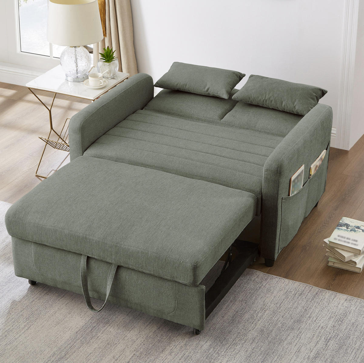SCHLAFSOFA mit Liegefläche 95/166 cm – 3-fach verstellbar - Olivgrün, Textil (77/82.5/114cm) - BEAOK