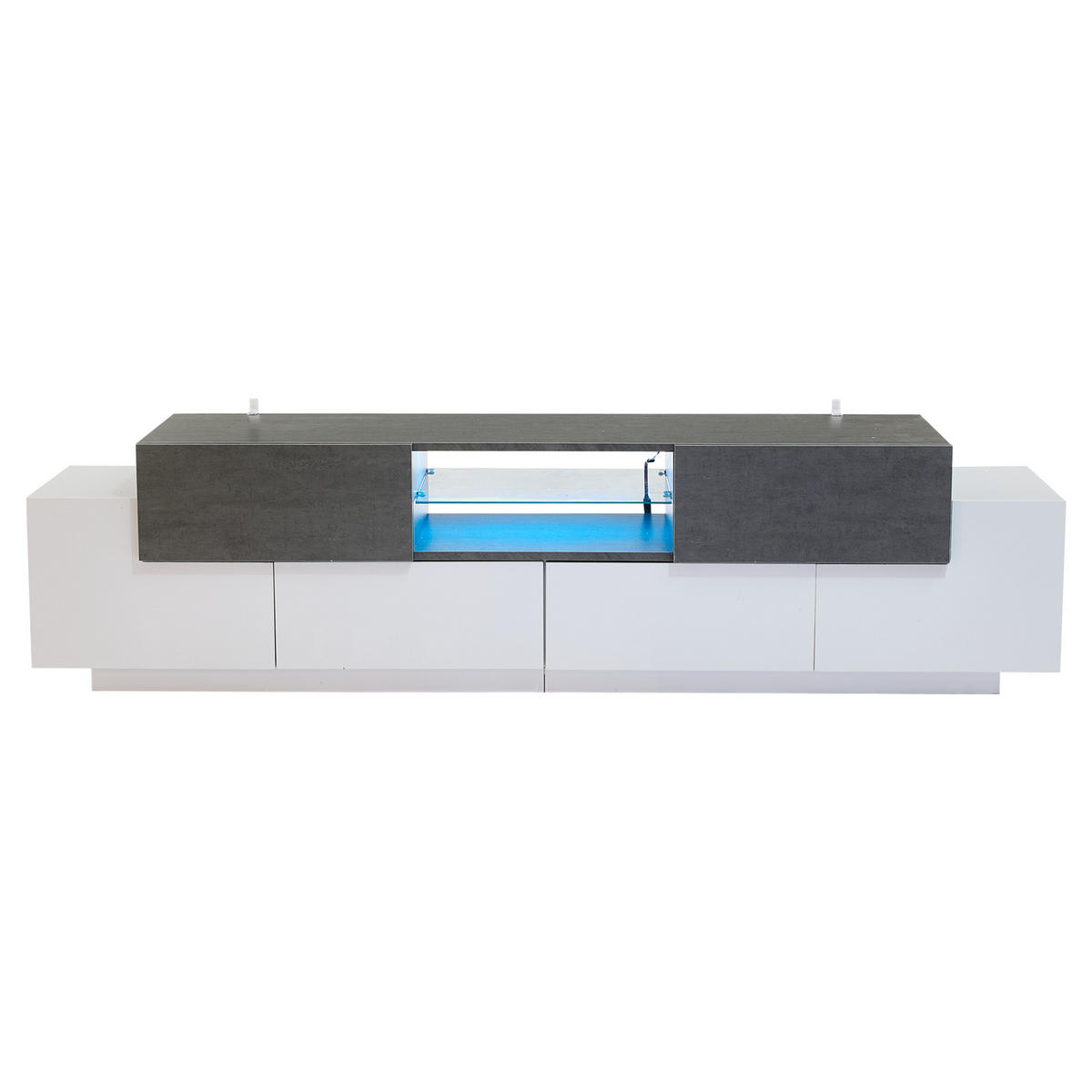 LOWBOARD DE-40328 mit LED-Beleuchtung und Glasböden Weiß - Weiß, Holzwerkstoff (180/45/40cm) - ComfortXL