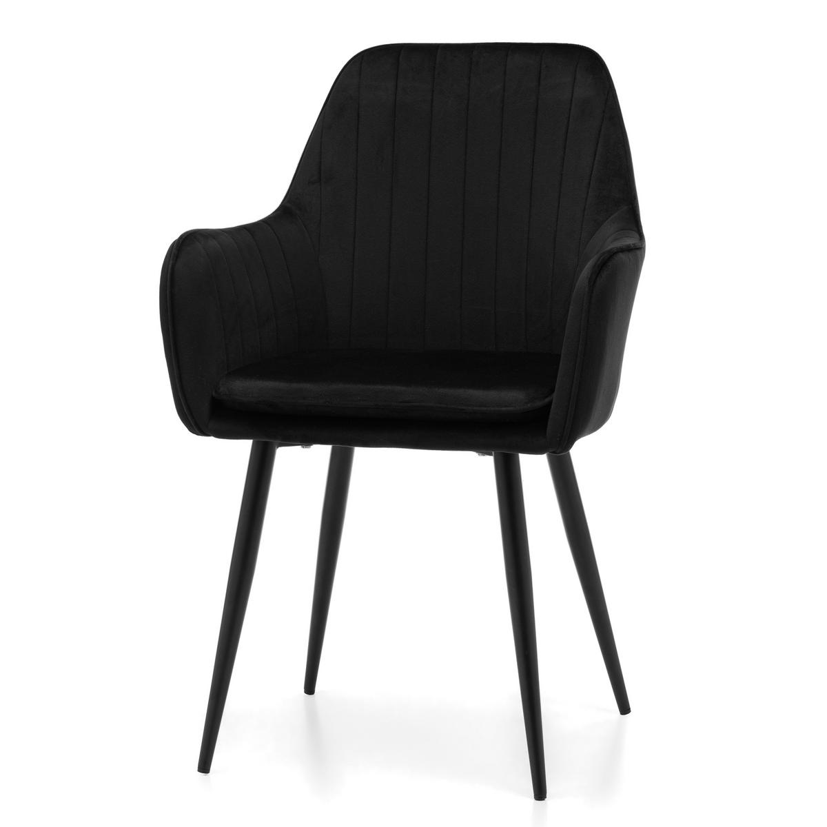 STUHL EMILIA gepolstert mit Steppung - schwarz - Samt Velours - Schwarz, Textil/Metall (58/90/58cm) - NEW HOME