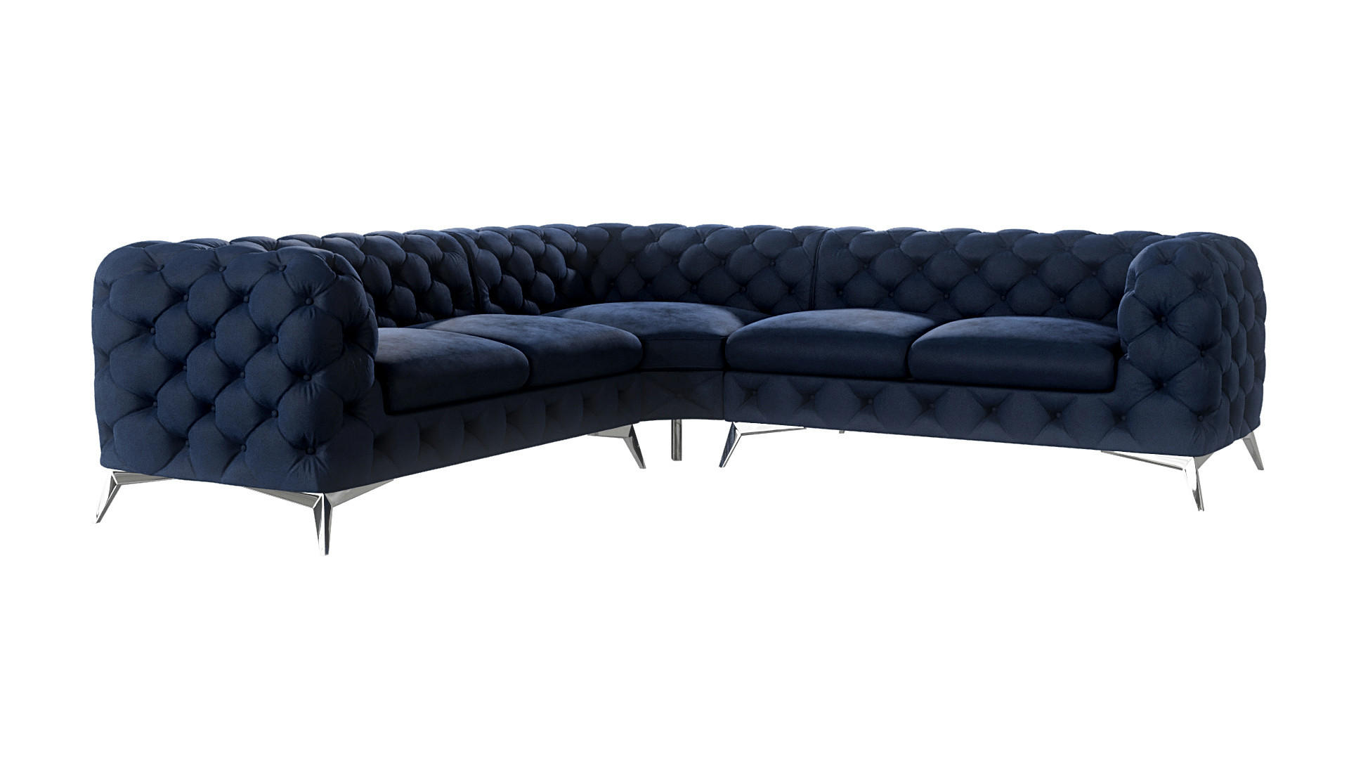 ECKSOFA Chesterfield Laura Marineblau Samt - Silberfarben/Dunkelblau, Holz/Textil (264/264cm) - S-Style Möbel