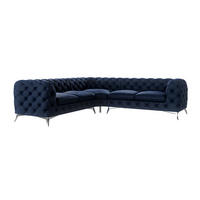 ECKSOFA Chesterfield Laura Marineblau Samt - Silberfarben/Dunkelblau, Holz/Textil (264/264cm) - S-Style Möbel