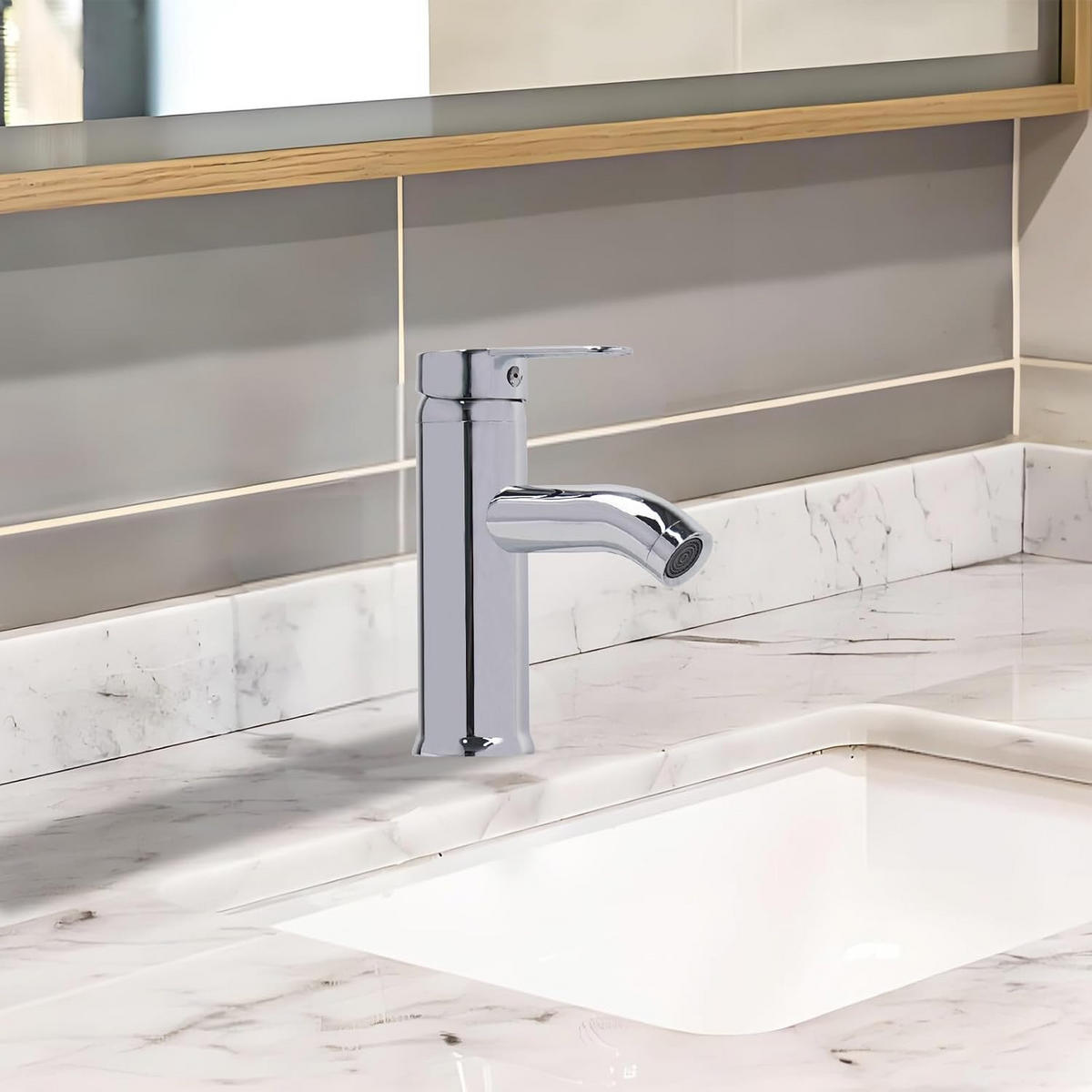 BADEZIMMERARMATUR mit Zulaufrohr, 16,5 cm hoch, silber. - Silberfarben, Metall (25/10/20cm) - Vallsero