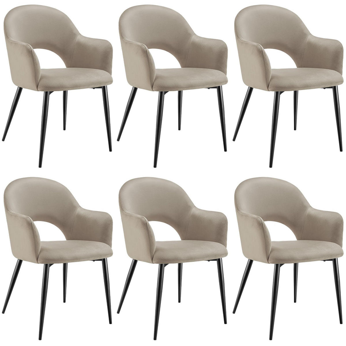 ARMLEHNSTUHL 6er Set Sachel 57 x 61 5 x 87 5 cm taupe - Taupe, Kunststoff (57/87.5/61.5cm) - tectake