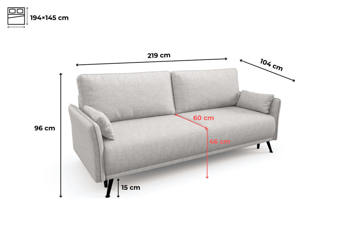 SCHLAFSOFA - Sofa Hoya - Hellgrau - Hellgrau/Schwarz, Holzwerkstoff (219/96/104cm) - Möblo