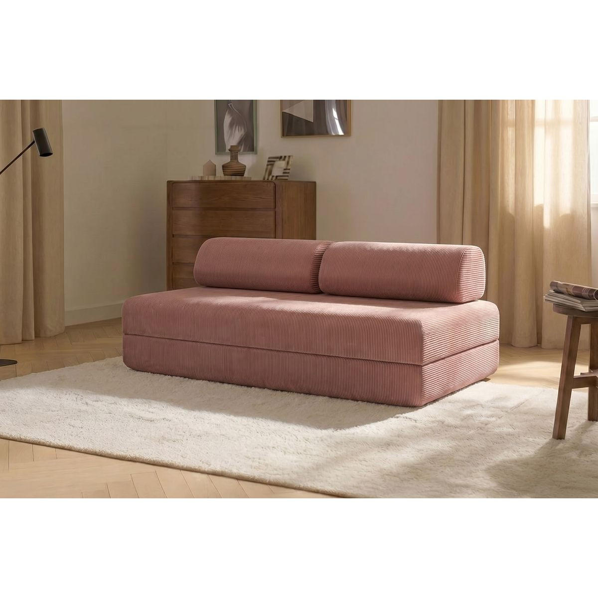 2-3-SITZER-SCHLAFSOFA aus rosa Cord - Pink, Textil (95/70.5/190cm) - Kimo